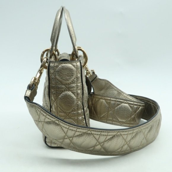 100% Authentic DIOR Lady Gold Leather Satchel Bag - Picture 4 of 12